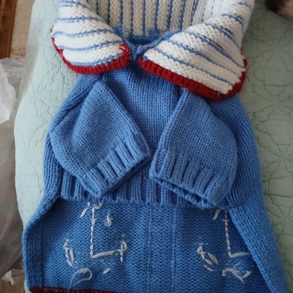 Striped Blue Dog Sweater with Nautical Anchors - Picture 3 of 10